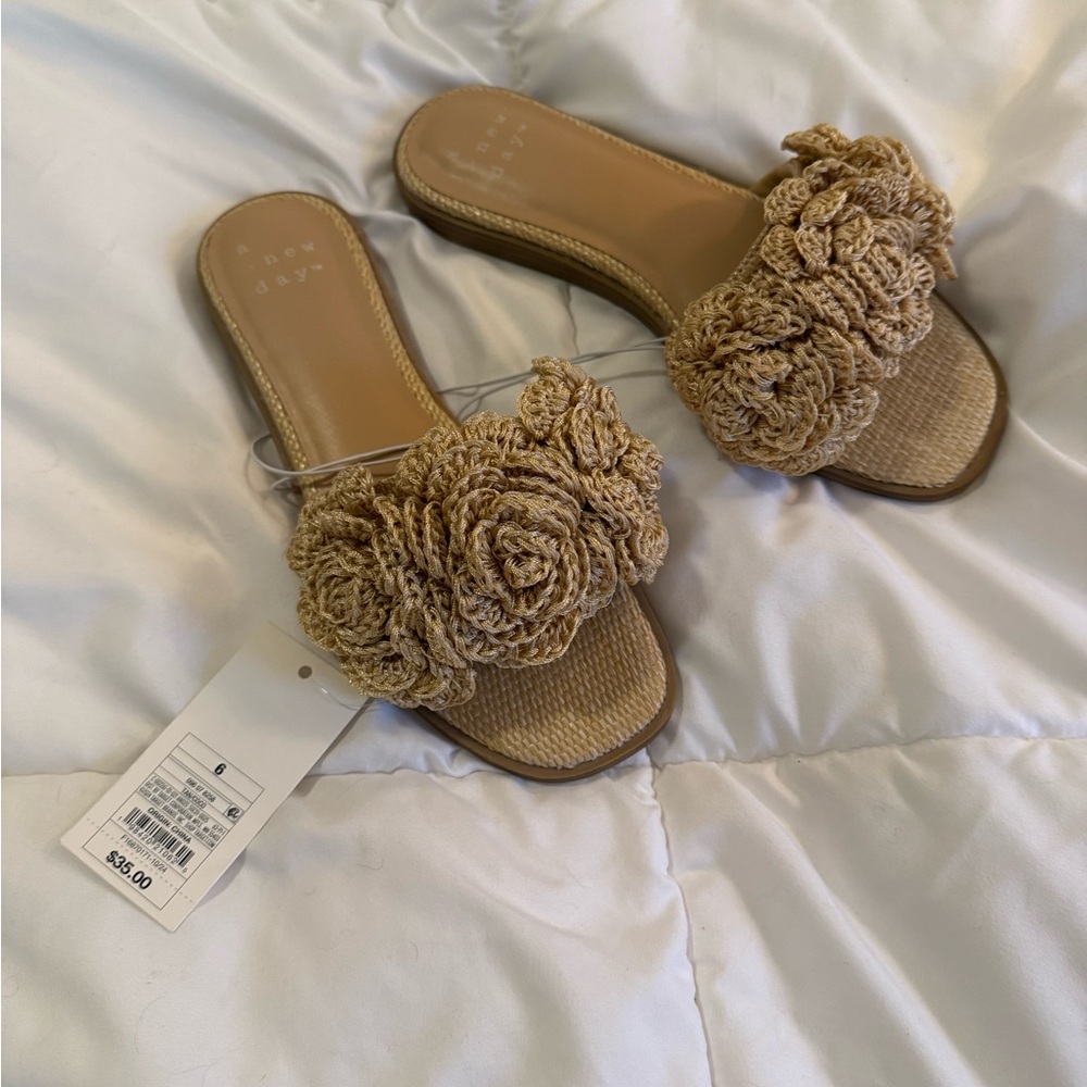 a new day Tan Floral Slide Sandals